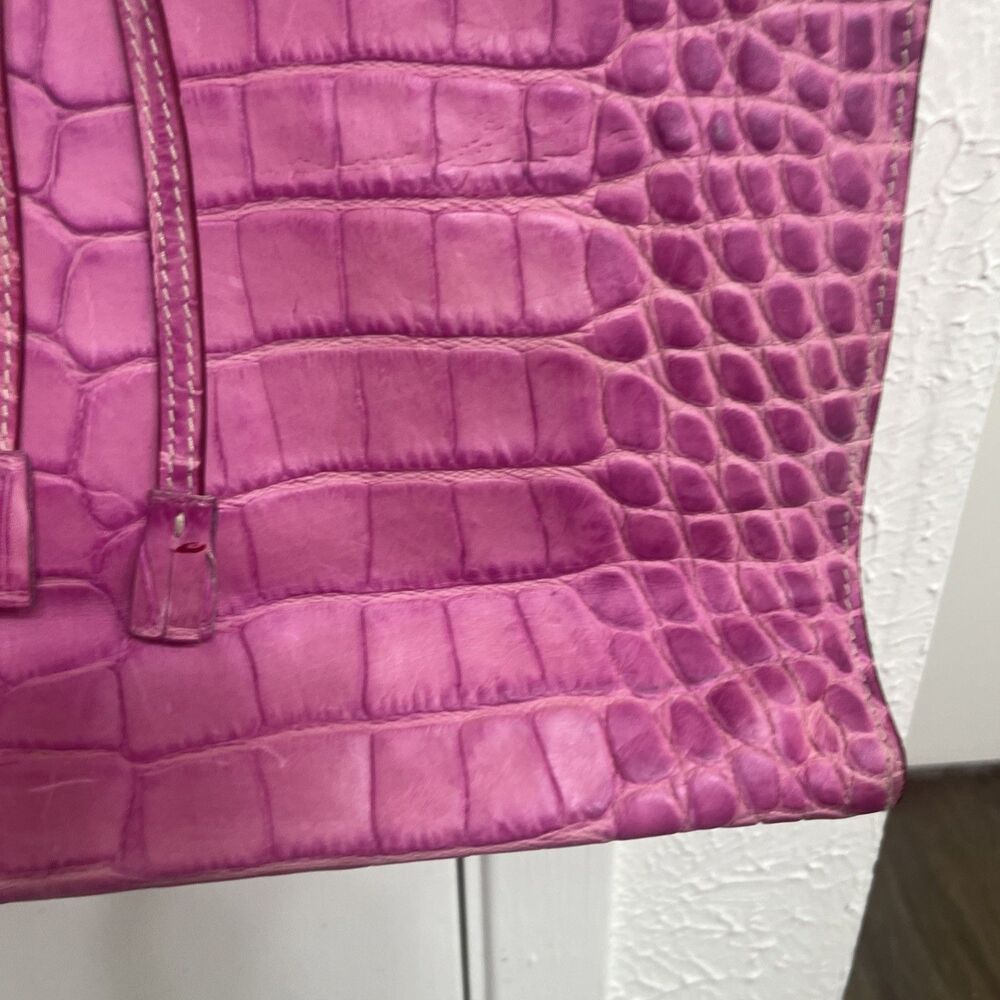DOONEY & BOURKE Vintage Crocodile Embossed Leather Handbag Satchel Handle Pink - Picture 6 of 11